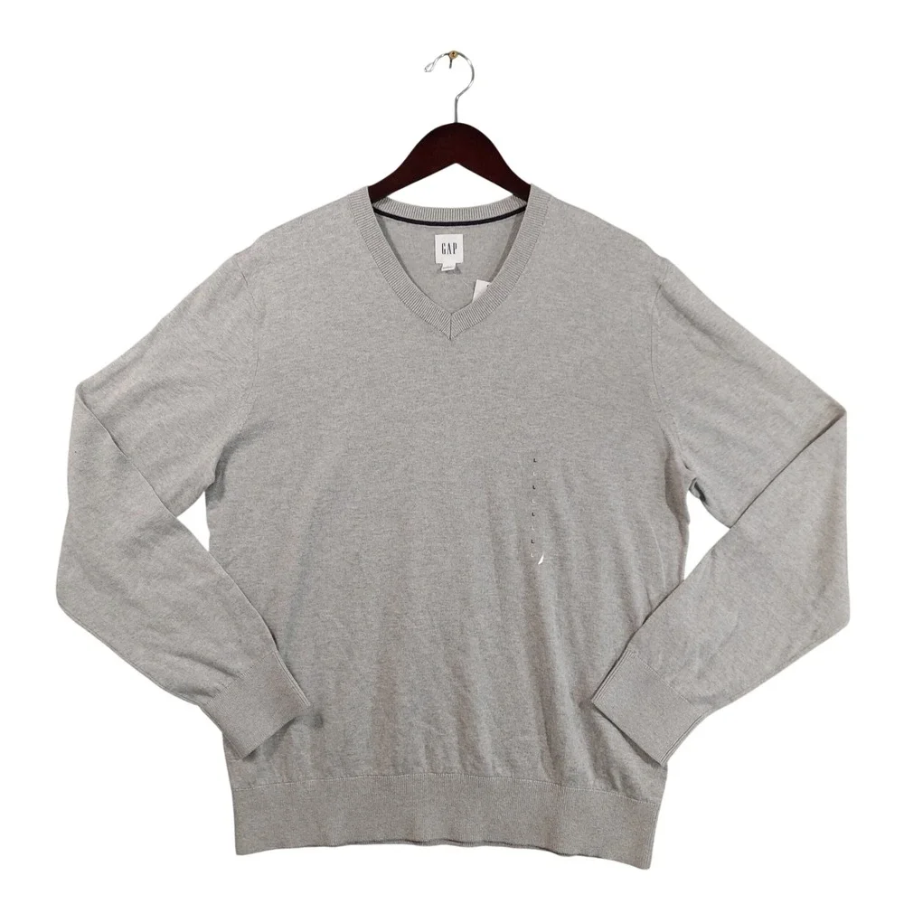 Gap Sweater Mens Large Gray V-Neck Long Sleeve 100% Cotton New With Tags